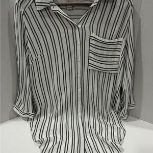 Women's Black & White Stripe Button-Down Shirt Size Small